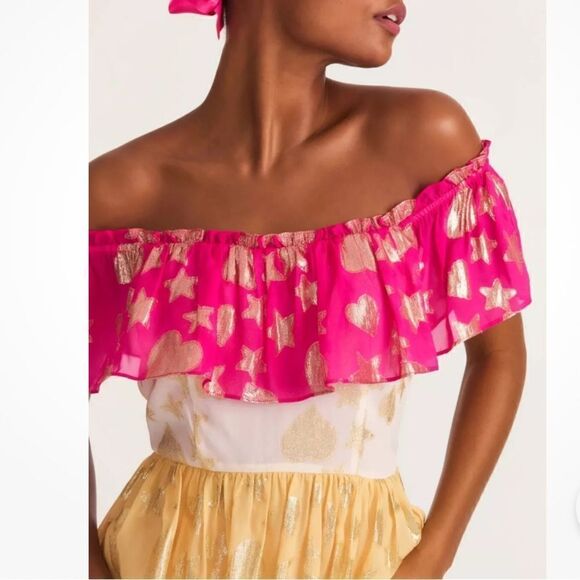 NWT LoveShackFancy VYNNE Maxi off shoulder DRESS SURFER FUSCHIA LIGHT Size: 8 - Picture 5 of 16